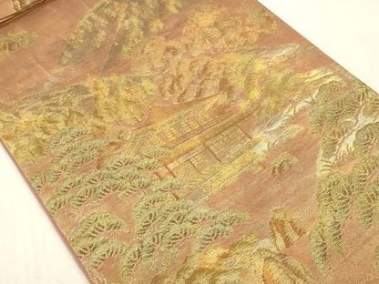 平和屋本店▼六通柄袋帯　風景松文　純金箔　正絹　逸品　DABK2201op