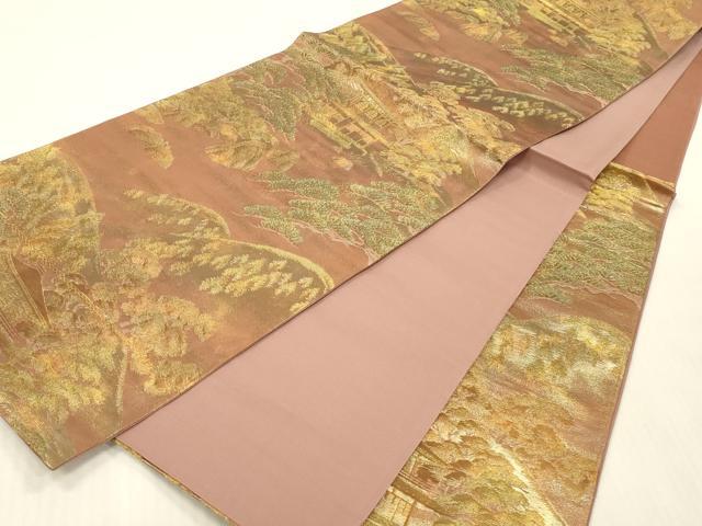 平和屋本店▼六通柄袋帯　風景松文　純金箔　正絹　逸品　DABK2201op