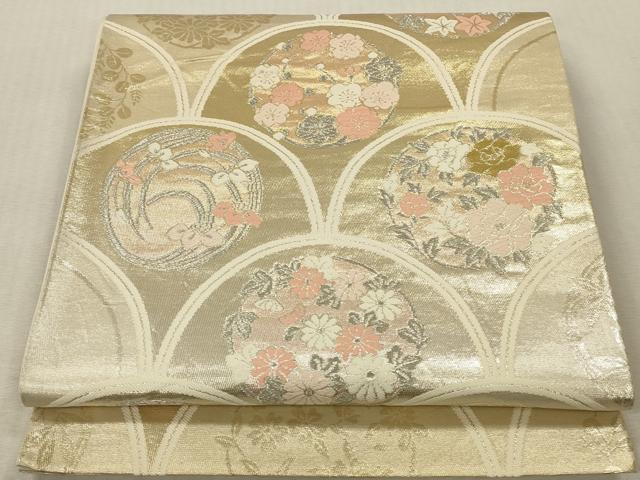 平和屋本店▼六通柄袋帯　唐織　花青海波文　錦純金箔24K　正絹　逸品　DABK2202op