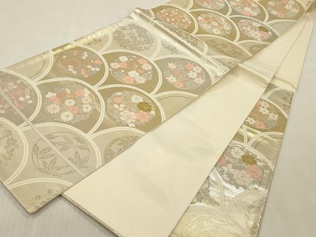 平和屋本店▼六通柄袋帯　唐織　花青海波文　錦純金箔24K　正絹　逸品　DABK2202op