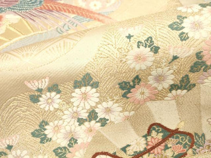 平和屋本店▼六通柄袋帯　唐織　花車扇鳥文　本金二重箔　正絹　逸品　DABK2203op