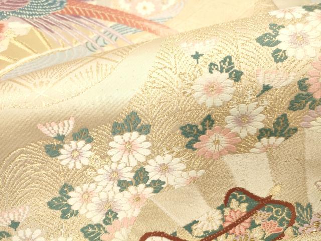 平和屋本店▼六通柄袋帯　唐織　花車扇鳥文　本金二重箔　正絹　逸品　DABK2203op