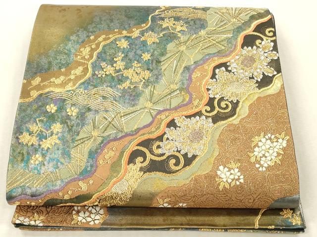 平和屋本店▼六通柄袋帯　唐織　幽幻秀彩　本金箔二重織　引箔　正絹　逸品　DABK2205op