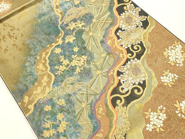 平和屋本店▼六通柄袋帯　唐織　幽幻秀彩　本金箔二重織　引箔　正絹　逸品　DABK2205op