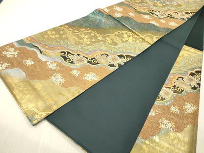 平和屋本店▼六通柄袋帯　唐織　幽幻秀彩　本金箔二重織　引箔　正絹　逸品　DABK2205op