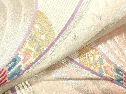 平和屋本店▼六通柄袋帯　唐織　孔雀花文　24K金箔二重織　正絹　逸品　DABK2206op
