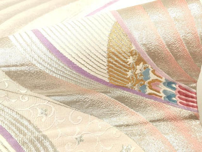 平和屋本店▼六通柄袋帯　唐織　孔雀花文　24K金箔二重織　正絹　逸品　DABK2206op