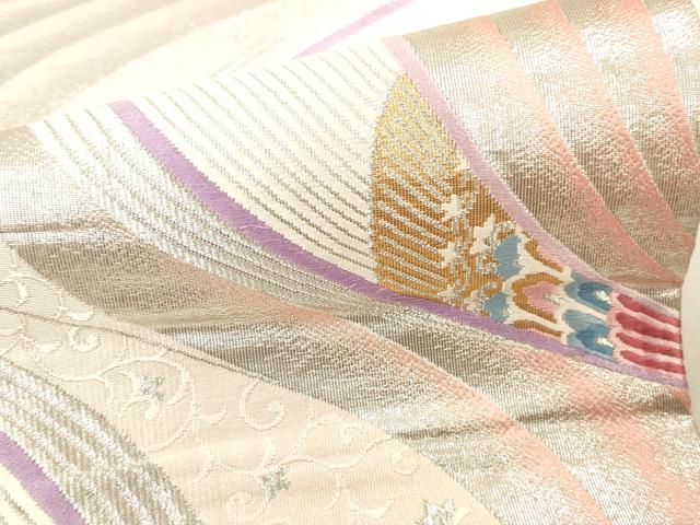 平和屋本店▼六通柄袋帯　唐織　孔雀花文　24K金箔二重織　正絹　逸品　DABK2206op