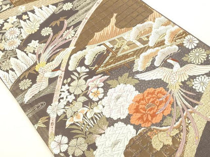 平和屋本店▼六通柄袋帯　唐織　王華舞楽文　本金箔二重織　九百錦　正絹　逸品　DABK2207op