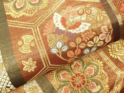 平和屋本店▼六通柄袋帯　唐織　献上亀甲鳳凰文　本金箔　正絹　逸品　DABK2210op