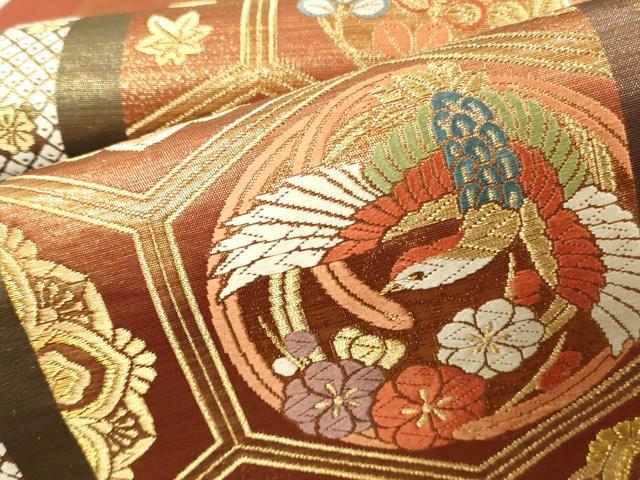平和屋本店▼六通柄袋帯　唐織　献上亀甲鳳凰文　本金箔　正絹　逸品　DABK2210op