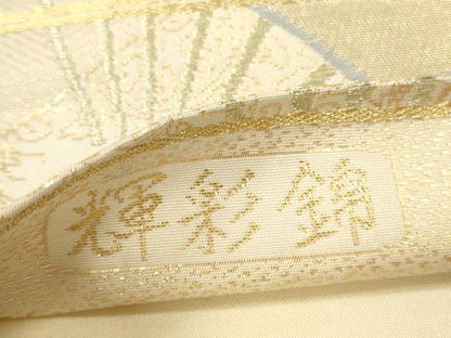 平和屋本店▼六通柄袋帯　扇面道長松文　輝彩錦　本金箔　正絹　逸品　DABK2211op