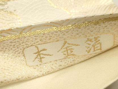 平和屋本店▼六通柄袋帯　扇面道長松文　輝彩錦　本金箔　正絹　逸品　DABK2211op