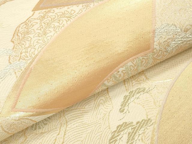 平和屋本店▼六通柄袋帯　扇面道長松文　輝彩錦　本金箔　正絹　逸品　DABK2211op