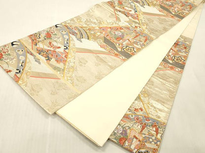 平和屋本店▼六通柄袋帯　唐織　舞蝶御所車花文　九百錦織　純金箔24K貳重箔　正絹　逸品　DABK2212op