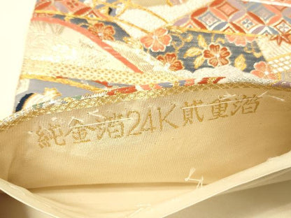 平和屋本店▼六通柄袋帯　唐織　舞蝶御所車花文　九百錦織　純金箔24K貳重箔　正絹　逸品　DABK2212op