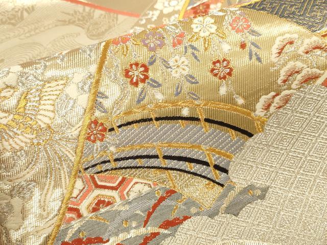 平和屋本店▼六通柄袋帯　唐織　舞蝶御所車花文　九百錦織　純金箔24K貳重箔　正絹　逸品　DABK2212op