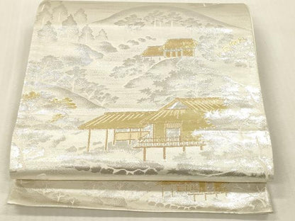 平和屋本店▼六通柄袋帯　みやこの四季　貳拾四金　正絹　逸品　DABK2213op