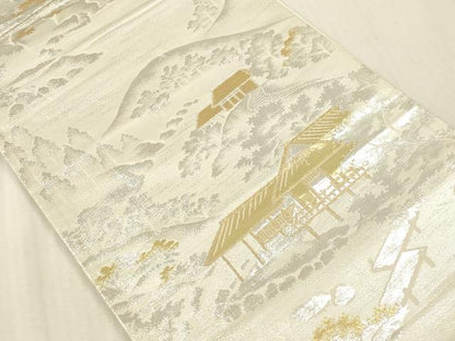 平和屋本店▼六通柄袋帯　みやこの四季　貳拾四金　正絹　逸品　DABK2213op