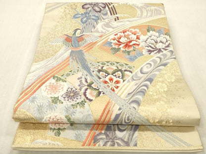 平和屋本店▼西陣　六通柄袋帯　唐織　流扇鳳凰文　九百錦24K本金箔　証紙付き　正絹　逸品　DABK2214op