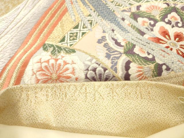 平和屋本店▼西陣　六通柄袋帯　唐織　流扇鳳凰文　九百錦24K本金箔　証紙付き　正絹　逸品　DABK2214op