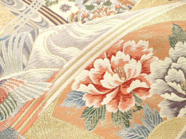 平和屋本店▼西陣　六通柄袋帯　唐織　流扇鳳凰文　九百錦24K本金箔　証紙付き　正絹　逸品　DABK2214op