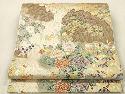 平和屋本店▼六通柄袋帯　唐織　吉祥山水文　九百本金弐重織　正絹　逸品　DABK2219op