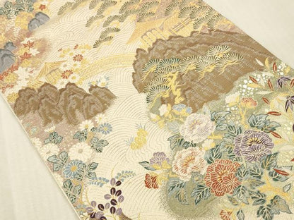 平和屋本店▼六通柄袋帯　唐織　吉祥山水文　九百本金弐重織　正絹　逸品　DABK2219op