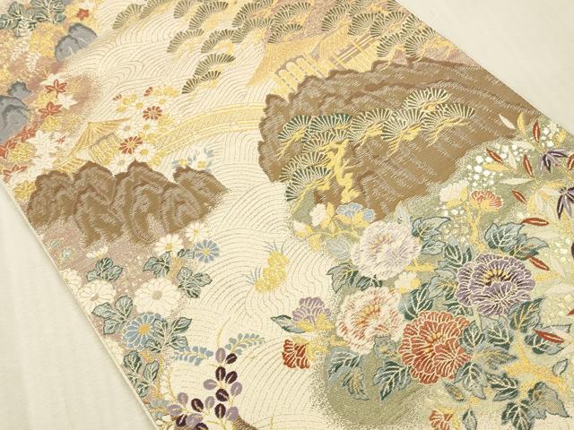平和屋本店▼六通柄袋帯　唐織　吉祥山水文　九百本金弐重織　正絹　逸品　DABK2219op