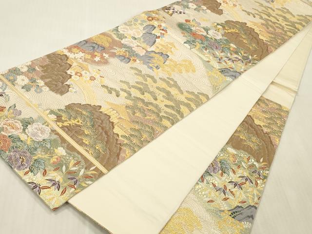 平和屋本店▼六通柄袋帯　唐織　吉祥山水文　九百本金弐重織　正絹　逸品　DABK2219op