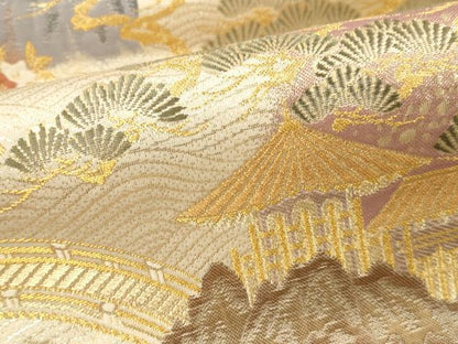 平和屋本店▼六通柄袋帯　唐織　吉祥山水文　九百本金弐重織　正絹　逸品　DABK2219op