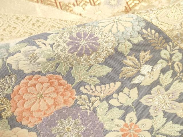 平和屋本店▼六通柄袋帯　唐織　地紙御所車花文　本金箔錦織　二重織　正絹　逸品　DABK2220op