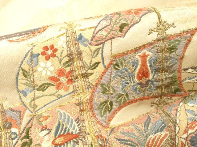平和屋本店▼六通柄袋帯　唐織　南蛮船　純金箔　正絹　逸品　DABK2222op