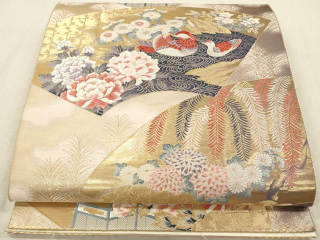 平和屋本店▼西陣　森正織物謹製　六通柄袋帯　唐織　地紙鴛鴦花文　琳派四季　24金箔　九百錦　正絹　逸品　DABK2226op