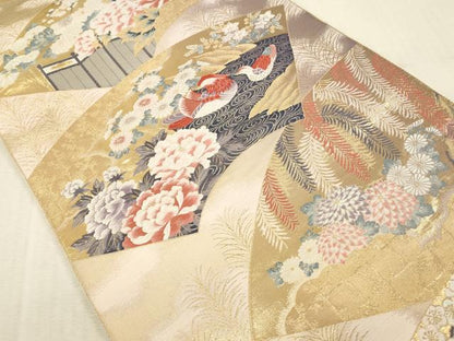 平和屋本店▼西陣　森正織物謹製　六通柄袋帯　唐織　地紙鴛鴦花文　琳派四季　24金箔　九百錦　正絹　逸品　DABK2226op