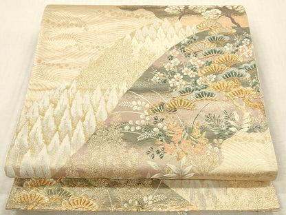 平和屋本店▼六通柄袋帯　唐織　風景花松文　純金二重箔　九百錦　正絹　逸品　DABK2227op