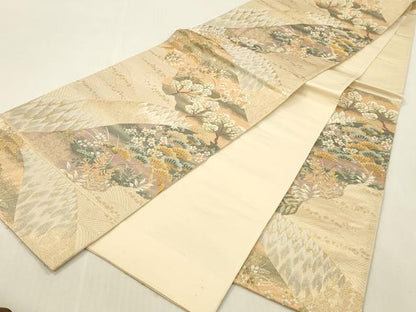 平和屋本店▼六通柄袋帯　唐織　風景花松文　純金二重箔　九百錦　正絹　逸品　DABK2227op