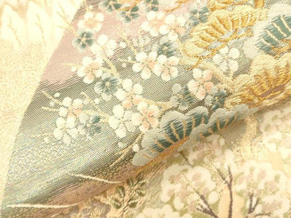 平和屋本店▼六通柄袋帯　唐織　風景花松文　純金二重箔　九百錦　正絹　逸品　DABK2227op