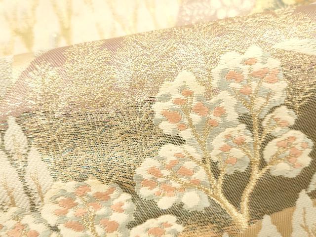 平和屋本店▼六通柄袋帯　唐織　風景花松文　純金二重箔　九百錦　正絹　逸品　DABK2227op