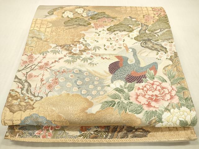 平和屋本店▼六通柄袋帯　唐織　孔雀花文　桃山浪暖桃香文　本金箔　正絹　逸品　DABK2228op