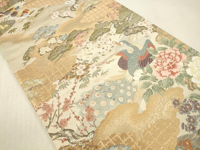 平和屋本店▼六通柄袋帯　唐織　孔雀花文　桃山浪暖桃香文　本金箔　正絹　逸品　DABK2228op