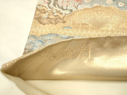 平和屋本店▼六通柄袋帯　唐織　孔雀花文　桃山浪暖桃香文　本金箔　正絹　逸品　DABK2228op