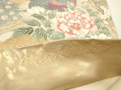 平和屋本店▼六通柄袋帯　唐織　孔雀花文　桃山浪暖桃香文　本金箔　正絹　逸品　DABK2228op