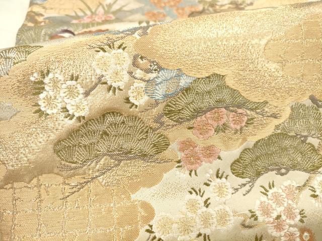 平和屋本店▼六通柄袋帯　唐織　孔雀花文　桃山浪暖桃香文　本金箔　正絹　逸品　DABK2228op