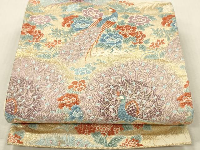 平和屋本店▼六通柄袋帯　唐織　孔雀紋　24K本金箔　正絹　逸品　DABK2229op