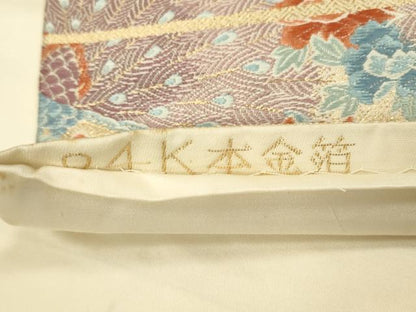 平和屋本店▼六通柄袋帯　唐織　孔雀紋　24K本金箔　正絹　逸品　DABK2229op