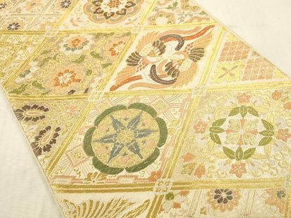 平和屋本店▼六通柄袋帯　唐織　鳳凰花菱文　本金箔　正絹　逸品　DABK2231op