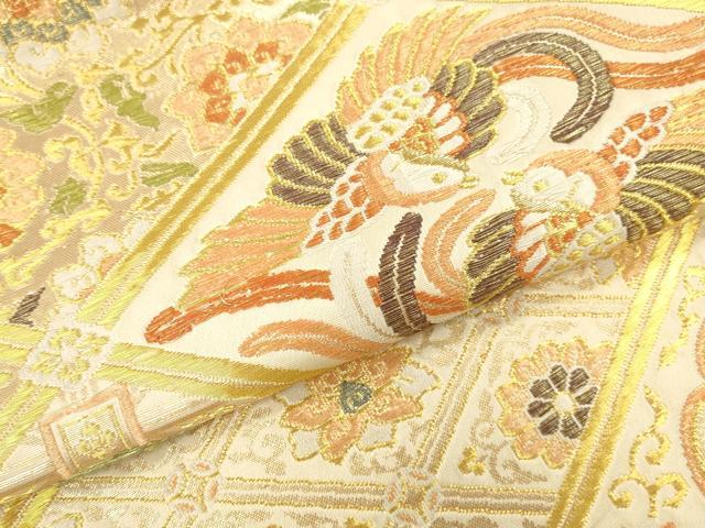 平和屋本店▼六通柄袋帯　唐織　鳳凰花菱文　本金箔　正絹　逸品　DABK2231op