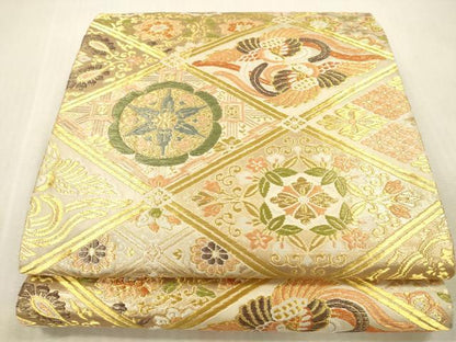 平和屋本店▼六通柄袋帯　唐織　鳳凰花菱文　本金箔　正絹　逸品　DABK2231op