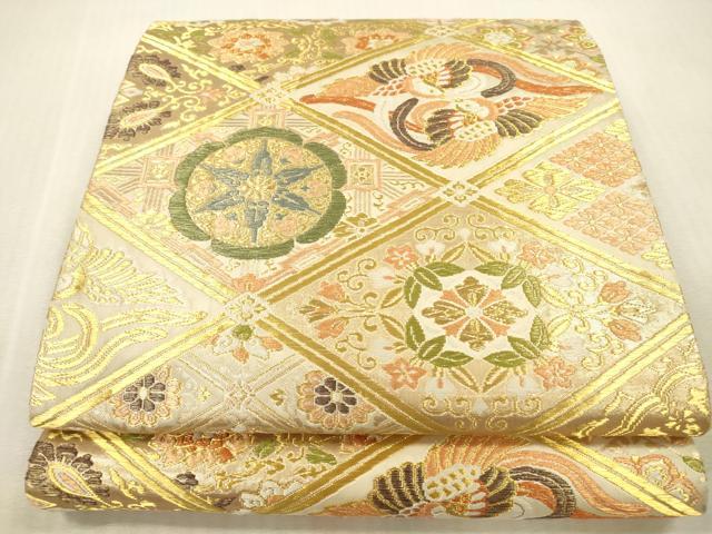 平和屋本店▼六通柄袋帯　唐織　鳳凰花菱文　本金箔　正絹　逸品　DABK2231op